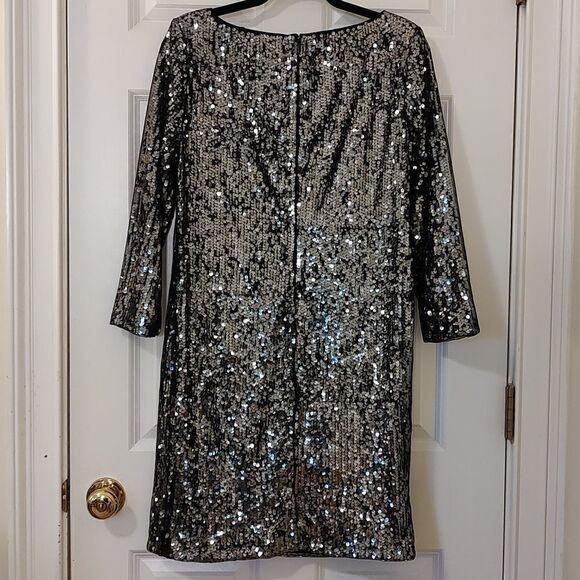 T Tahari Black Organza Sequined Special Occasion Dress Size 10 - Picture 2 of 10